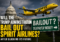 Spirit Airlines plane flying near the U.S. Capitol with bailout sign symbolizing possible government rescue