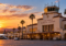 Illustrated view of Hollywood Burbank Airport's historic passenger terminal at sunset as the airport prepares to move to a new terminal in October 2026.